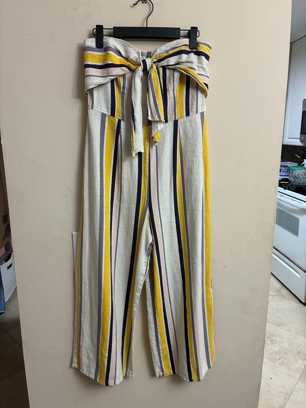 Gypsies & Moondust Strapless Striped Wide Leg Romper Jumpsuit S Tie Front